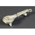 An early 20th century Indian silver spice box, in the form of a sitar, with a peacock form headstock... 