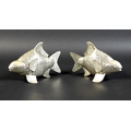 A pair of Cambodian Khmer silver articulated Siamese carp, with detailed bands of scales, and movabl... 