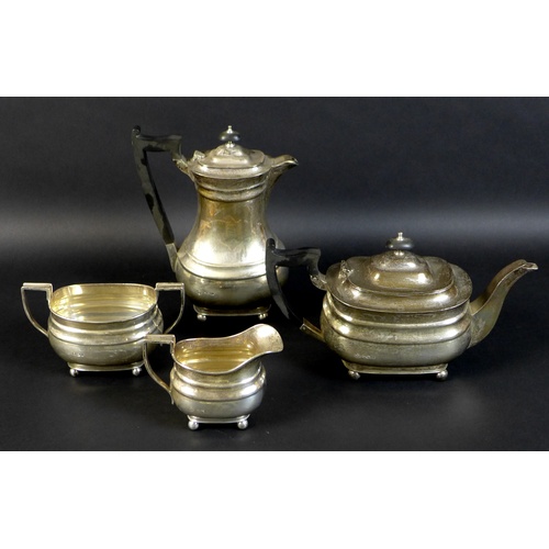 56 - A George V silver four piece tea service, London shape, comprising coffee pot, 23cm, teapot, 15cm, s... 