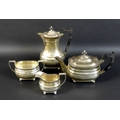A George V silver four piece tea service, London shape, comprising coffee pot, 23cm, teapot, 15cm, s... 