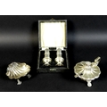 A group of three silver condiment holders, comprising a large Edward VII silver mustard, with hinged... 