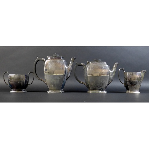 2 - An Art Deco silver plated four piece tea and coffee service, comprising coffee pot complete with ori... 