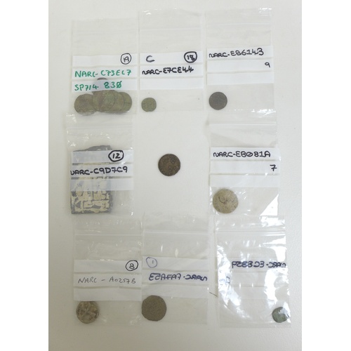 81 - A collection of Detectorist found tokens and hammered coins, comprising two lead medieval tokens, a ... 