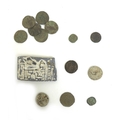 A collection of Detectorist found tokens and hammered coins, comprising two lead medieval tokens, a ... 