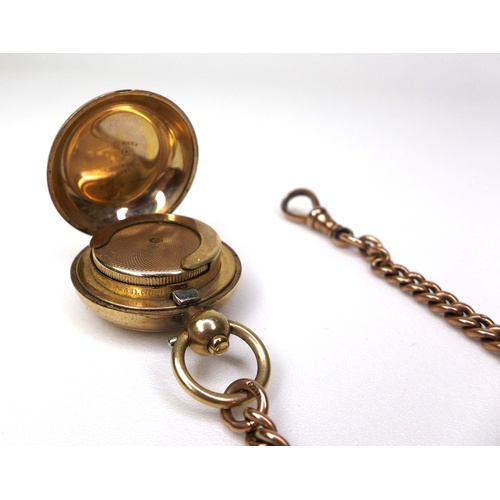 145 - A late Victorian 9ct gold Albert fob chain, with graduating links, all marked, and clasp end, B&S, B... 