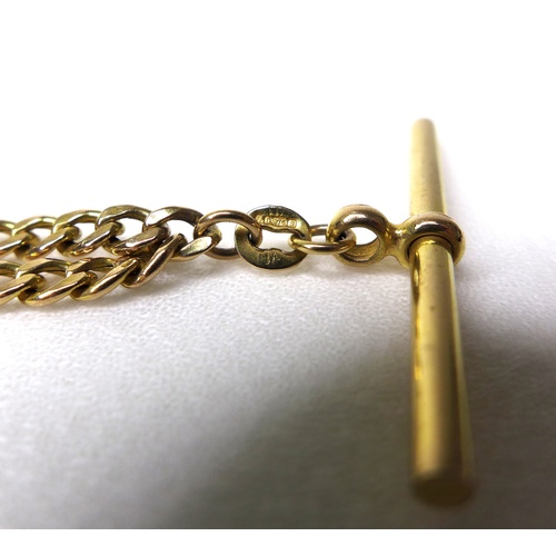 135 - A group of four 9ct gold chains, comprising a kerb link necklace with T bar, 46cm, 8.4g, a figaro ke... 