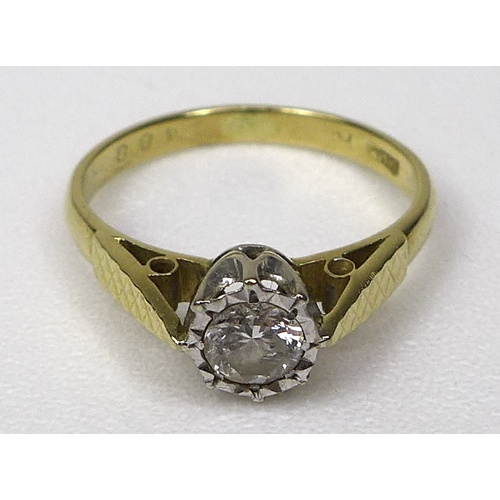 143 - An 18ct gold diamond solitaire ring, 0.4ct approx, illusion set with decorative shoulders, marks rub... 