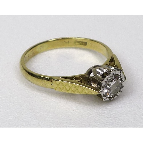 143 - An 18ct gold diamond solitaire ring, 0.4ct approx, illusion set with decorative shoulders, marks rub... 