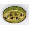 A 19th century Indian brooch miniature, the hand painted ivory depicting a scene of Moghul horsemen ... 