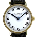 A Cartier 18K gold cased lady's wristwatch, circa 1990, circular white dial with black Roman numeral... 