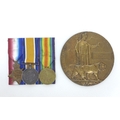 A trio of WWI medals and a Death Plaque for 9664 Private P. C. Bowers, including a 1914 Mons Star, a... 