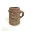 A detectorist found small mid 16th/17th century terracotta tankard, with single handle, with relief ... 