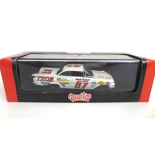 133 - Six 1/43 scale die cast model classic cars, comprising two Model Road Replicas of a Ford Consul Chel... 