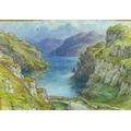 Wilfrid Rene Wood (British, 1888-1976): 'Mountain Landscape & Lake' watercolour, unsigned but with e... 