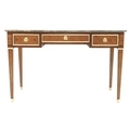 A modern French style bureau plat, the rectangular surface with quarter veneer and crossbanding, gil... 