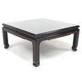 A modern Chinese style black lacquer low square side table, the surface decorated with two birds amo... 