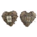 A pair of WWI heart shaped pin cushions, decorated with Grenadier Guard emblem and ornate beadwork, ... 