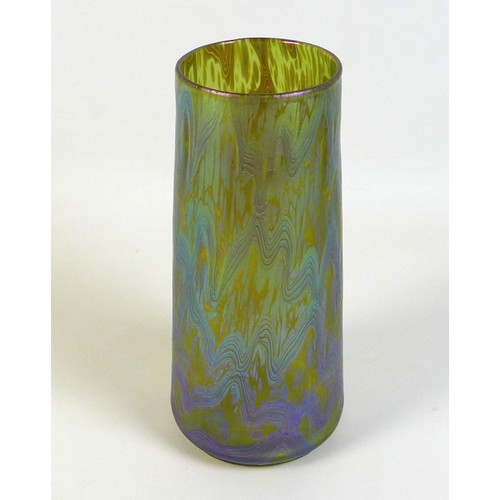 48 - An early 20th century Loetz iridescent glass vase, possibly goldamber colour pattern, of cylindrical... 