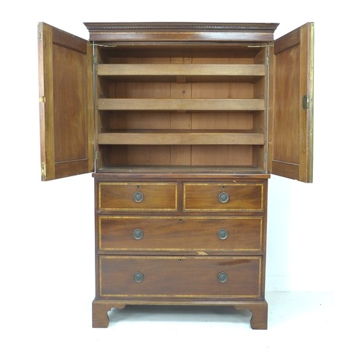 249 - An Edwardian mahogany press cupboard, in George III style, with line inlay and crossbanded decoratio... 