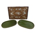 A Chinese hardwood tray with inlaid mother of pearl decoration, late 19th century, depicting sprays ... 