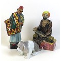 Two Royal Doulton figurines, 'Mendicant' H.N. 1365, 'Carpet Seller' H.N. 1464, together with a Lladr... 