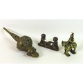 A group of three ethnographic items, comprising a Benin style small bronze sculpture, possibly Afric... 