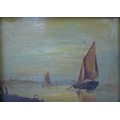 E. Cooke (British, 19th century): sailing boats near shoreline, signed, indistinct pencil written te... 