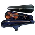 A 3/4 Mittenwald violin, 57cm length, with bow and fitted hard case, together with  black painted wo... 
