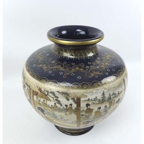 56 - A Japanese Satsuma vase, Meiji period, with possible baluster form decorated with a single panoramic... 