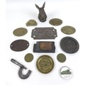 A group of metal railway related items and collectables, including a 'BR-WR Load not to exceed..' ca... 
