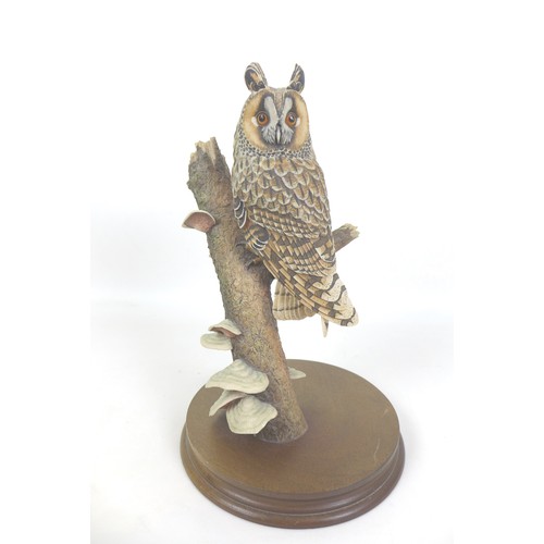 19 - A collection of eight wildlife figurines, comprising a Border Fine Arts long eared owl, 20 by 19 by ... 