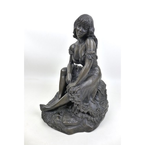 31 - Two modern bronzed figurines of ladies, one modelled as a lady dressed in a ball gown, unsigned, 30c... 