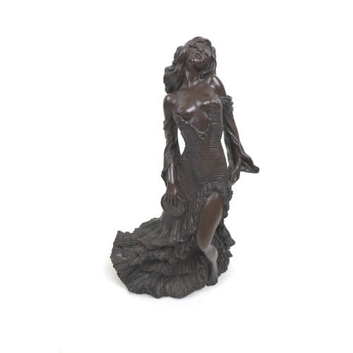 31 - Two modern bronzed figurines of ladies, one modelled as a lady dressed in a ball gown, unsigned, 30c... 