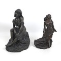 Two modern bronzed figurines of ladies, one modelled as a lady dressed in a ball gown, unsigned, 30c... 