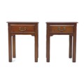 A pair of modern mahogany bedside tables, each with a single drawer and brass handle, with square fo... 