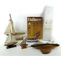 Two wooden model ship kits and five wooden sailing boats, comprising a Dallas Revenue Cutter kit, an... 