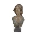 Gustave Van Vaerenbergh (Belgium, 1873-1927): a plaster cast bust of young lady in Flemish attire, s... 