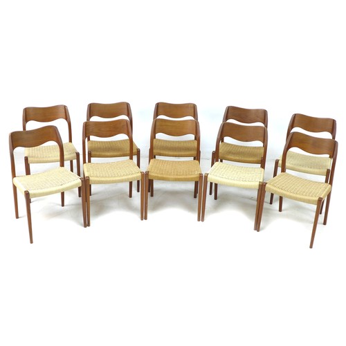 190 - A set of ten Danish teak dining chairs, by J. L. Møllers Møbelfabrik, Model No. 71, circa 1960, desi...