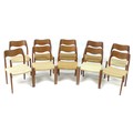 A set of ten Danish teak dining chairs, by J. L. Møllers Møbelfabrik, Model No. 71, circa 1960, desi... 