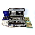 An oak veneered canteen of silver plated cutlery, circa 1920, Dubarry pattern, six place settings, 5... 