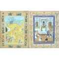 A near pair of Islamic paintings, one depicting a court scene, the other believed to show Mecca, eac... 