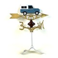 A modern cast iron weather vane, painted metal, with Land Rover Defender shaped ornament, and gold c... 