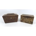 Two 19th century tea caddies, one mahogany sarcophagus shaped with inlaid decoration, 22.8 by 13.5 b... 