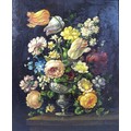 Dutch School (19th century): still life of flowers in a vase, in Dutch 17th century style, oil on ca... 