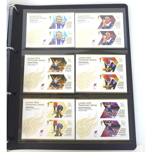 90 - London 2012 Olympic Games Team GB Gold Medal Winners Stamp Collection, QEII mint stamps, presented i... 