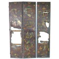 A 19th century painted leather panel, originally from a room screen, decorated in Chinese style with... 