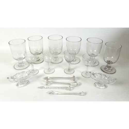 26 - A collection of glassware, comprising six rummers, each approximately 6 by 13cm high, four liqueur g... 