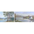 Owen Bond (British, 20th century): river scene, signed lower right, oil on board, 29 by 39cm, framed... 