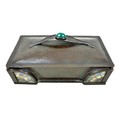 An Arts & Crafts copper and pewter casket, of rectangular form, the cover with a handmade strapwork ... 