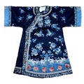 An early 20th century silk Chinese robe, with navy blue ground and intricately embroidered with butt... 